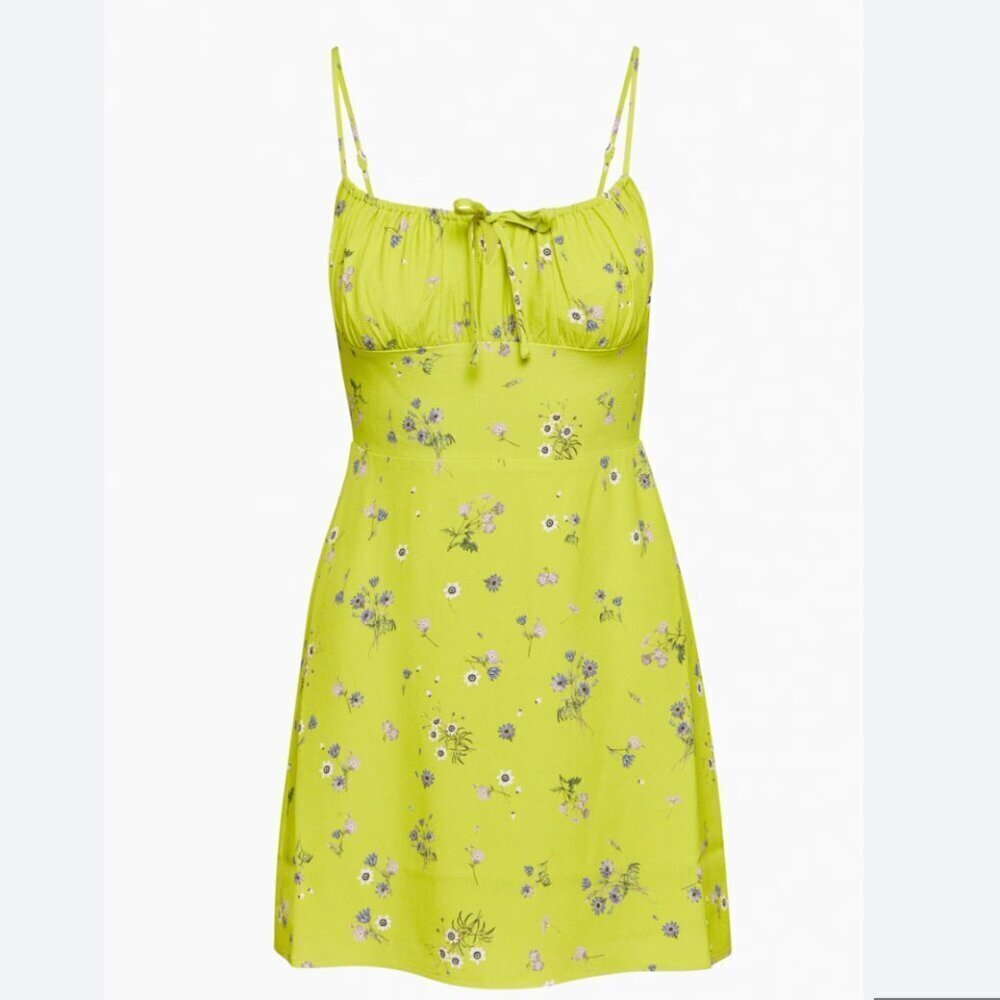Aritzia Sunday Best Delilah Smocked Mini Dress Green Floral Size Large